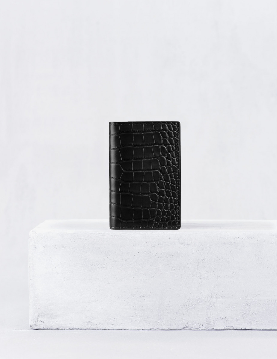 Croc Embossed Calfskin Leather Card Case